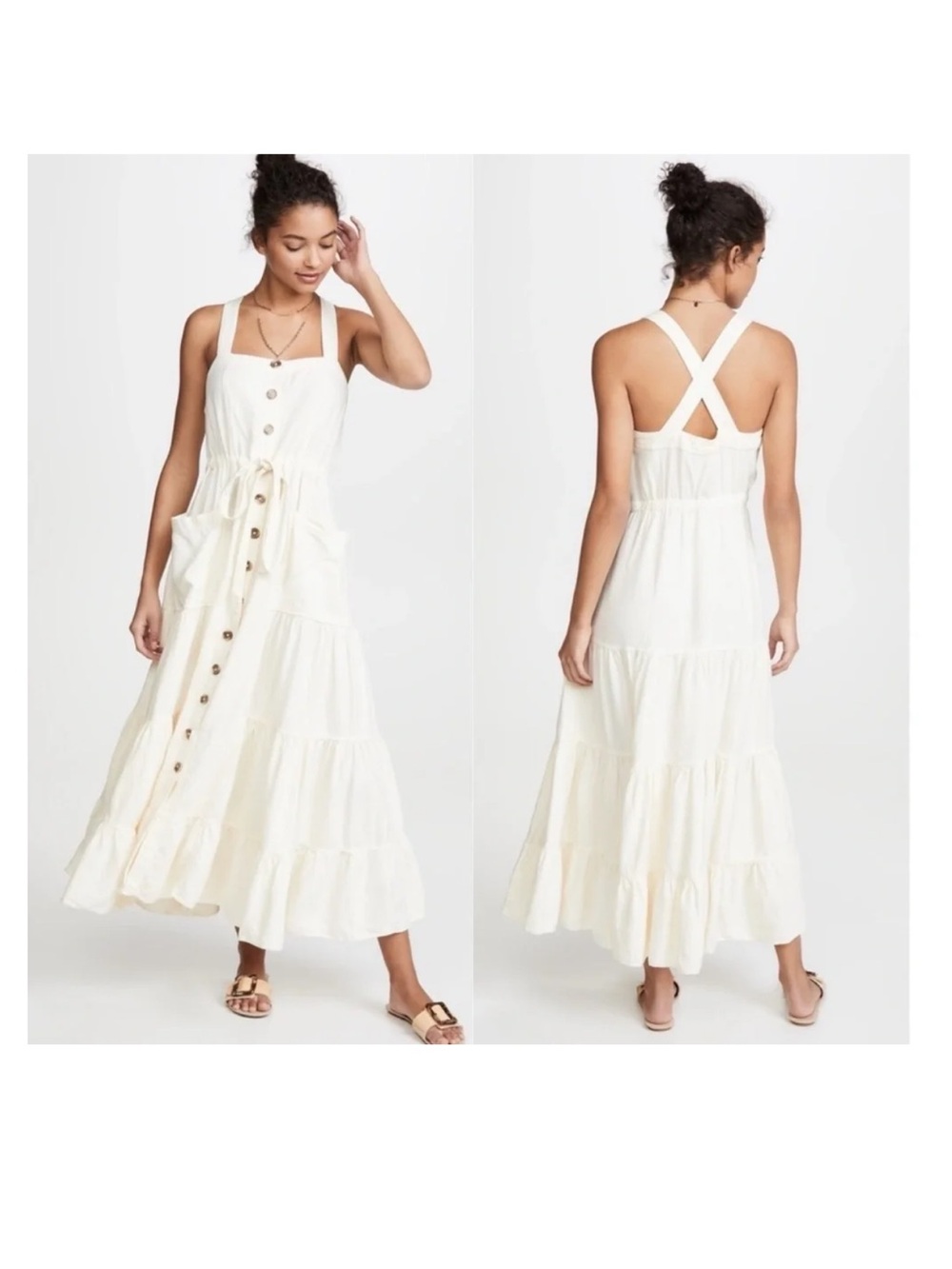 Free People Catch The Breeze Sleeveless Tiered Button-Front Maxi Dress Size XS